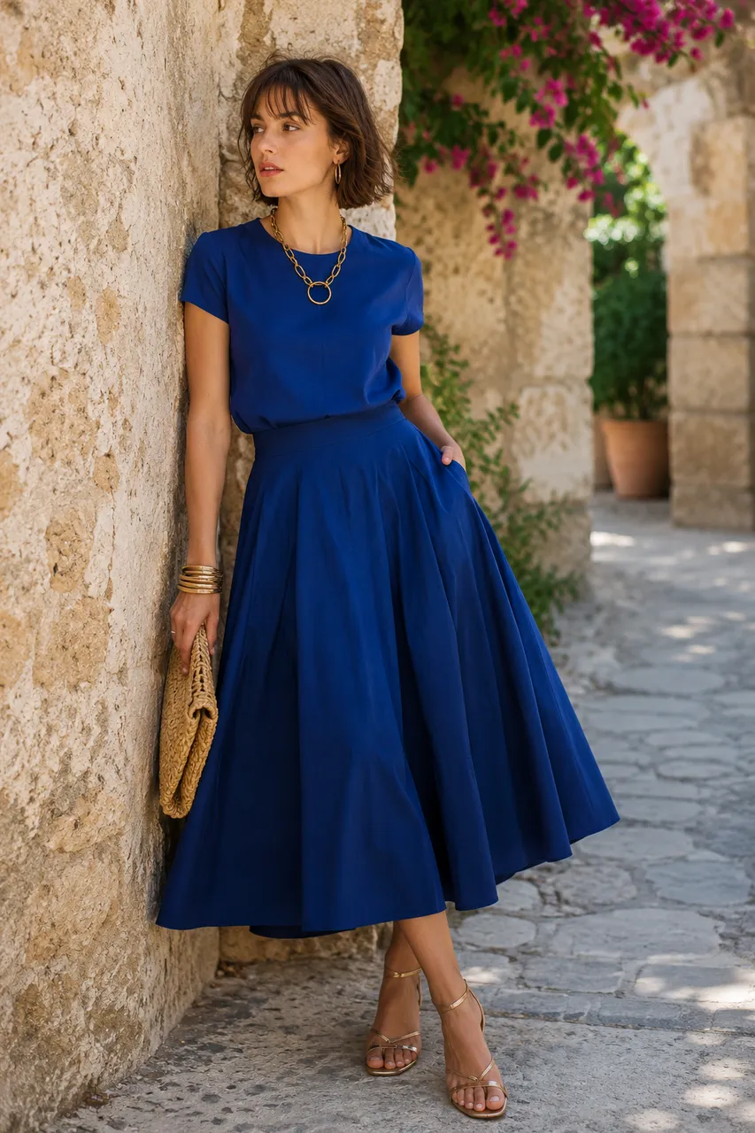 Vestido azul midi para un look elegante