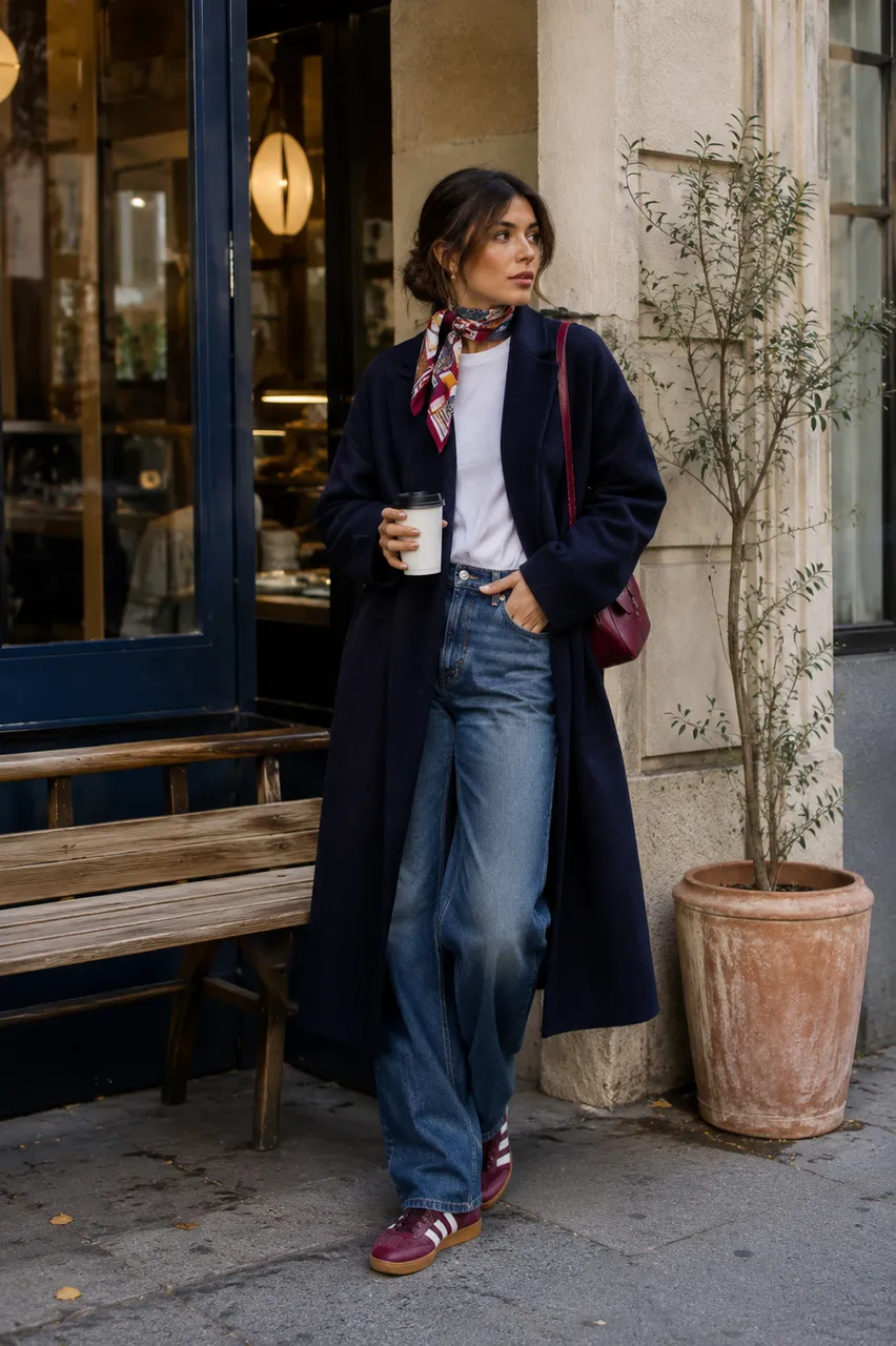 Estilo casual chic con denim y abrigo largo