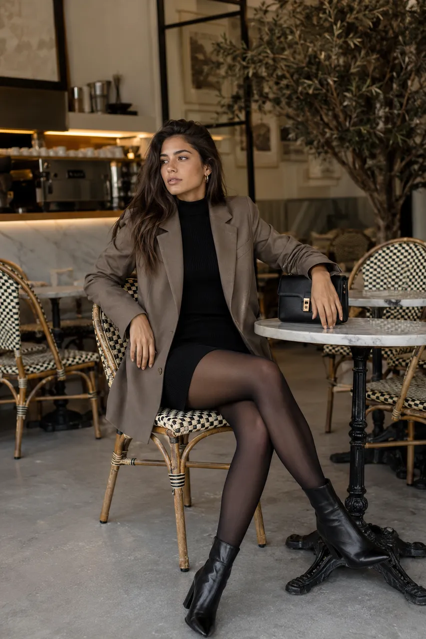 Estilo sofisticado con blazer y vestido negro