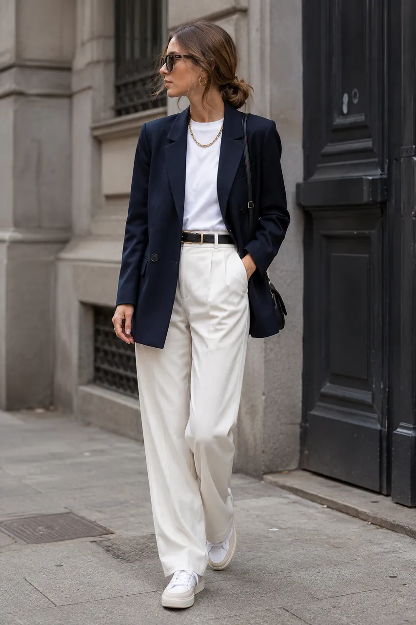 Estilo urbano con blazer y tonos neutros