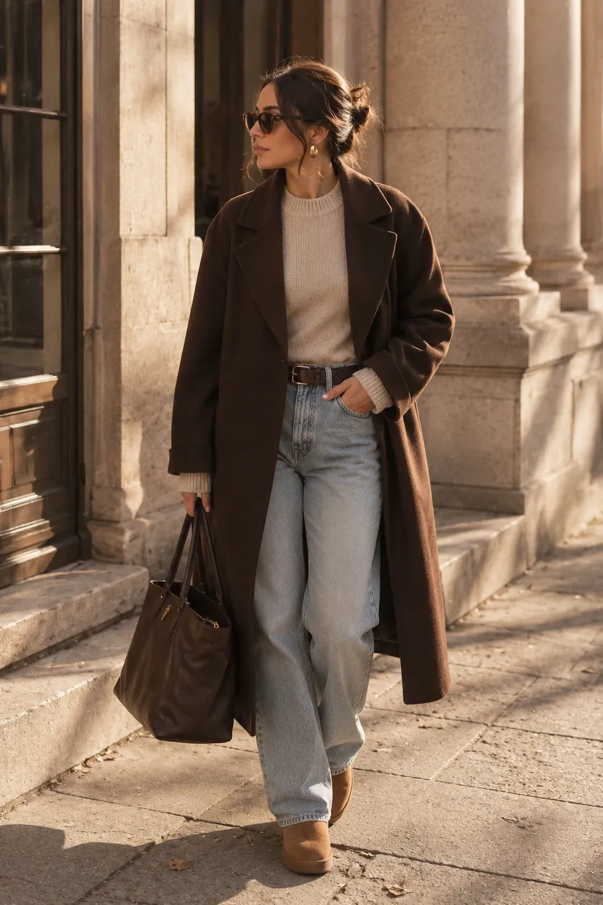Estilo clásico en tonos marrones y denim