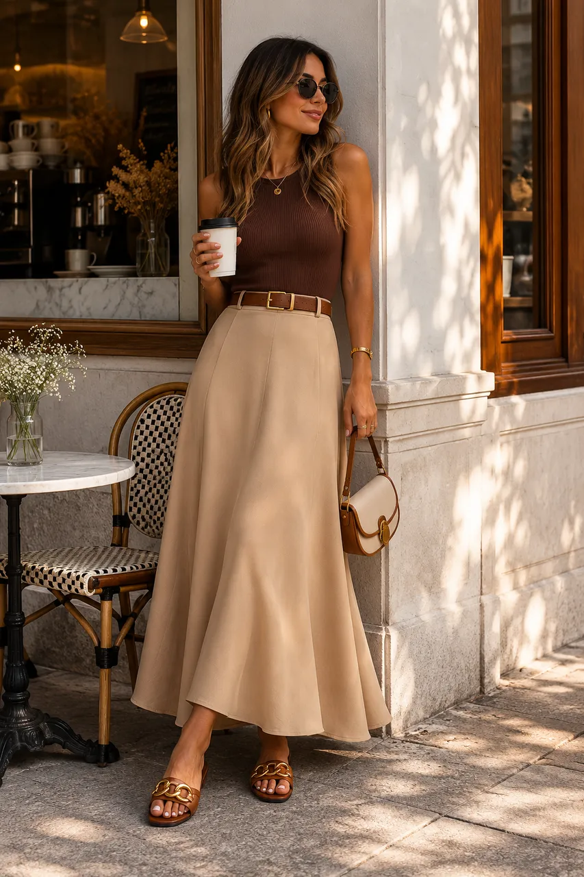 Estilo elegante en tonos tierra para un día casual