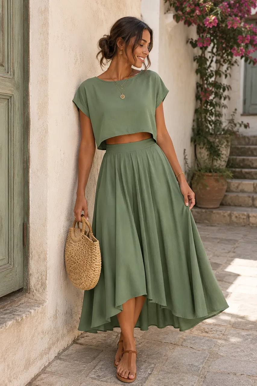 Estilo veraniego en verde oliva
